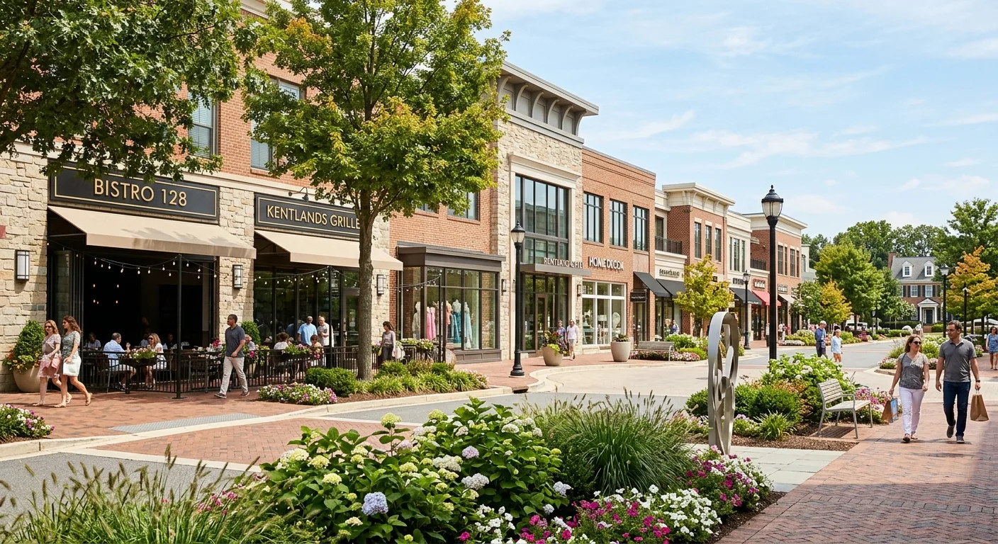 Gaithersburg Maryland Kentlands business district with modern commercial plaza and shops