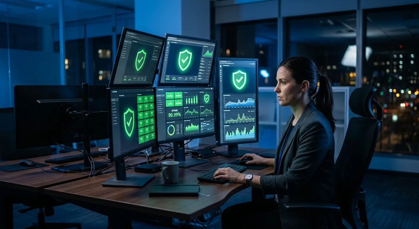 IT professional monitoring website maintenance dashboards and security systems