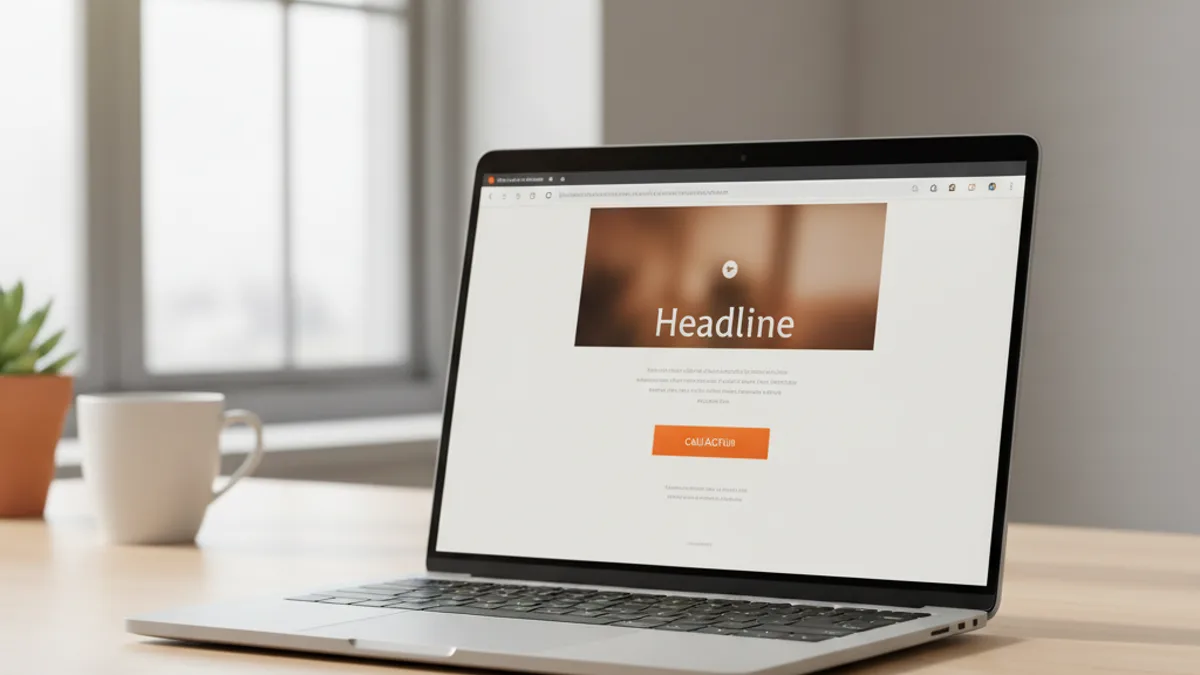 Modern landing page design on a laptop with a prominent call-to-action button