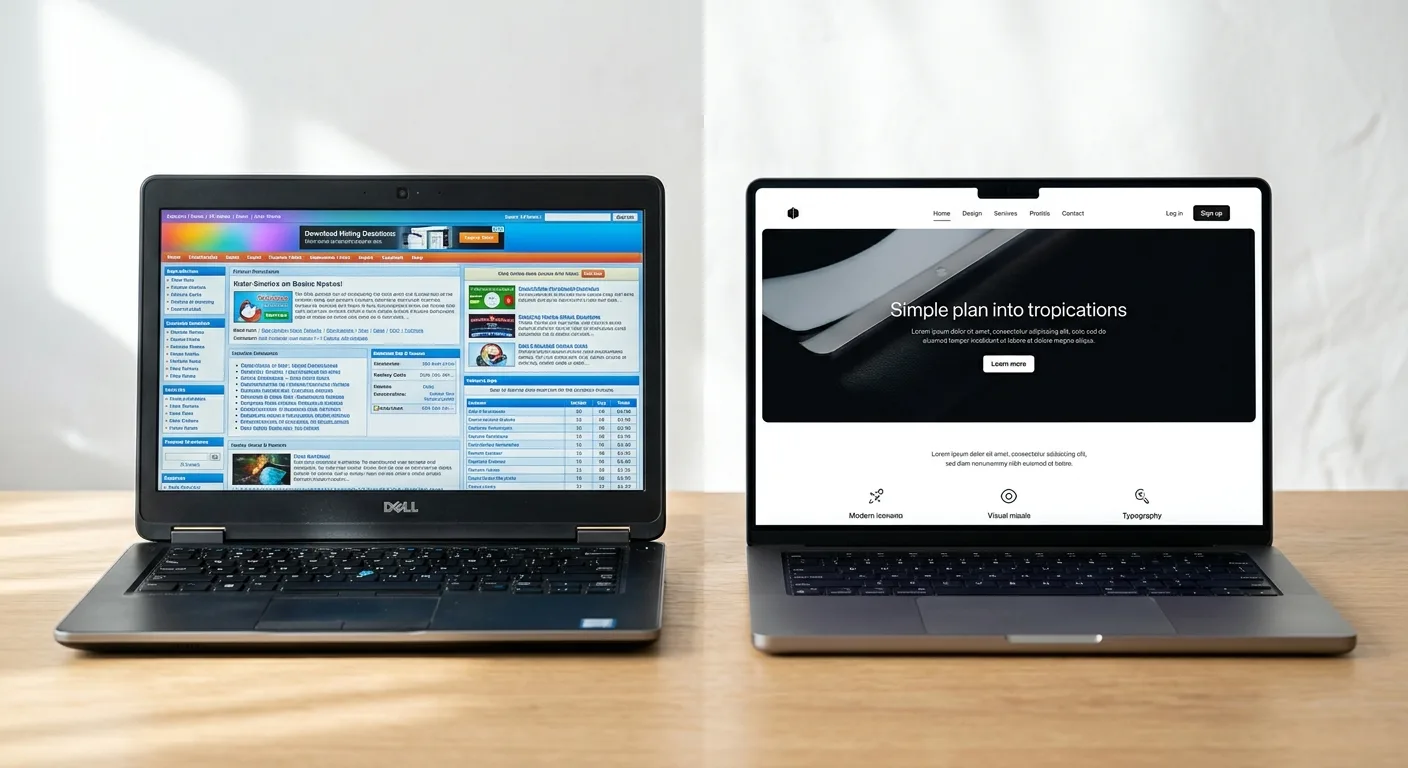Side by side comparison of an outdated website versus a modern redesigned website